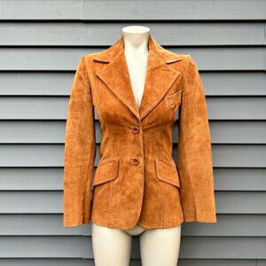 Vintage Retro 70s Split End Ltd Brown Suede Boho Fitted Blazer Jacket~XS~